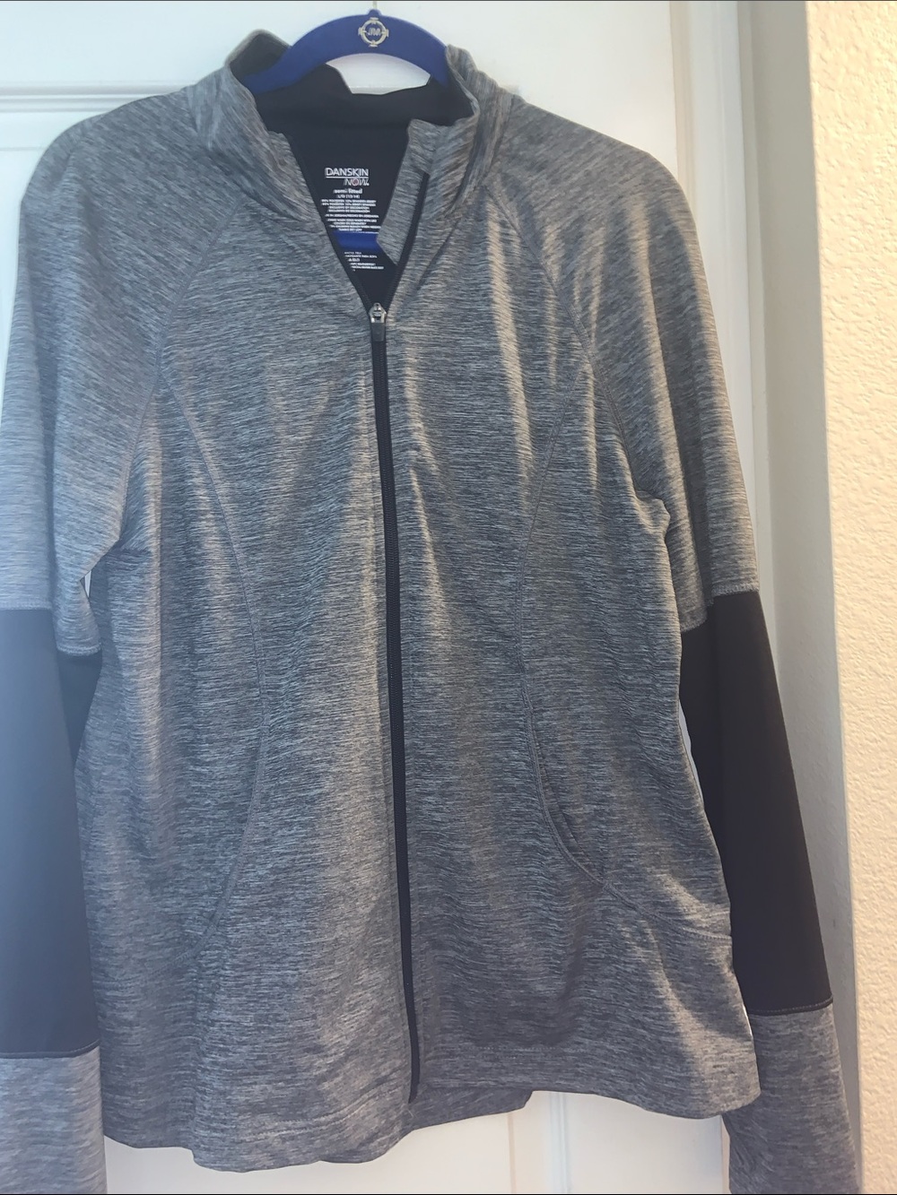 Danskin Now Gray Heather Zip-Up Jacket with Black Sleeve Panels